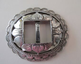silver western cowboy belt buckle - oval, supplies, floral
