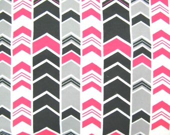 Clearance Flannel Fabric in a Black, White, Pink and Grey Chevron Arrow Print 1 Yard