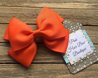 Orange hair bow , 4 inch hair bow , orange boutique hair bow , toddler hair bow , hair bows for girls