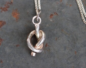 Nautical Knot Necklace - Sterling Silver nautical Knot Pendant on Flat Chain