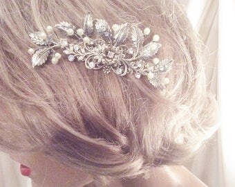 Leaf flower barrette silver wedding hair clip wedding barrette flower leaf hair clip flower leaf hair clip bridal hair clip wedding clip