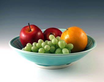 Pottery Serving Bowl, Ceramic Serving Dish, Turquoise Blue, Pottery Bowl, Ceramic Bowl, Ceramics and Pottery, Fruit Bowl, Pasta Bowl - B114