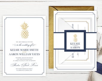 SAMPLE Wedding Invitation Suite - Golden Pineapple Wedding Invitation Suite SAMPLE - Personalized Wedding Invitations - Full Wedding Suites