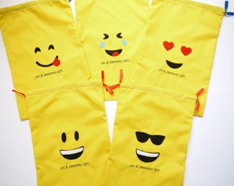 Emoji Party Bags favour fabric drawstring bags Boys Girls personalised embroidered birthday party filler character decoration