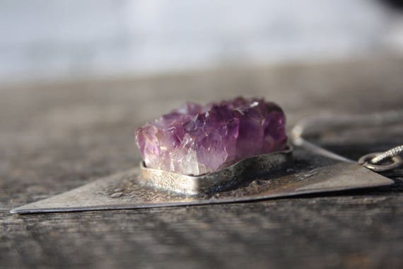 RAW AMETHYST NECKLACE- Sterling Silver- Amethyst Druzy- Bespoke Crystal Necklace- Healing Crystal- Silver Jewellery- Birth Stone- Vintage