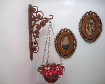 Vintage Homco Syroco Mirrors 1978 & Burwood Hanging Basket And Hanger 1975