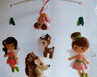 Woodland baby mobile - enchanted woodland mobile - woodland musical mobile - forest mobile - felt fairy mobile - fairies bedding - garden 2