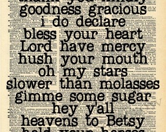 Vintage Dictionary Southern Sayings Print - oh my heavens