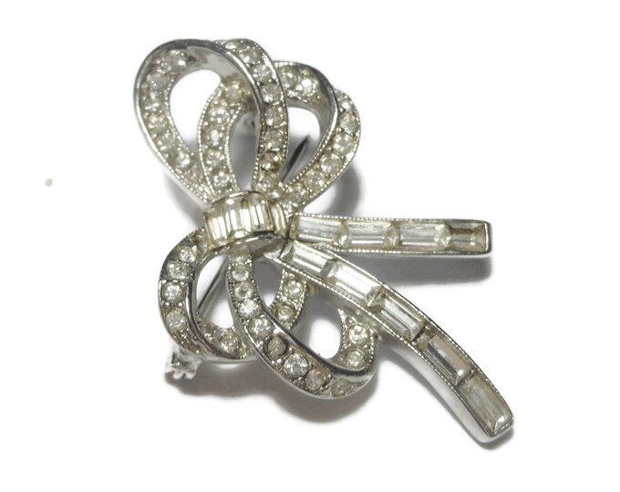 Bellini bow brooch, Bellini rhinestone bow pin, channel set and pave rhinestones, small pin