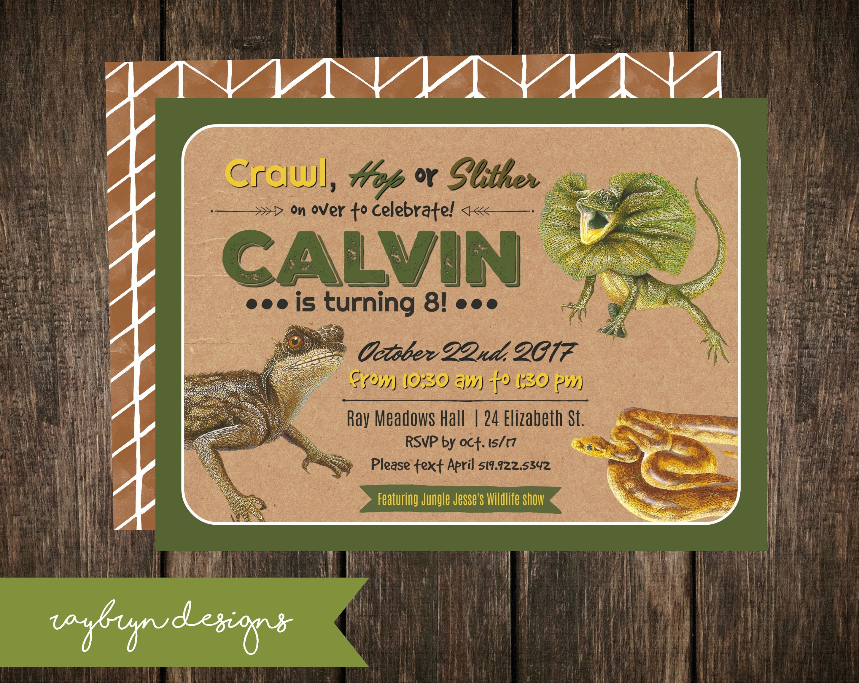 Crawl, Hop or Slither | Reptile Theme Birthday Invitation ...