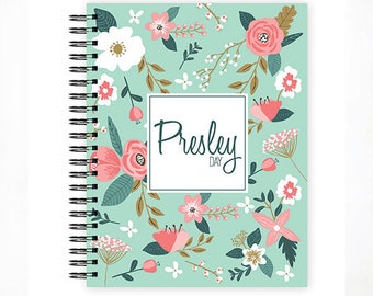 Hello Baby™ Baby Book, Baby Memory Book, MINT FLORAL Pregnancy Book, Personalized Baby Book, The Sweet Rhino