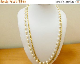 ON SALE Vintage Faux Pearl and Chain Double Strand Necklace Item K # 569