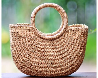 FREE SHIPPING PREORDER Handwoven straw mini bag, straw purse, straw handbag, straw bag basket, seagrass basket (Cara mini tote)