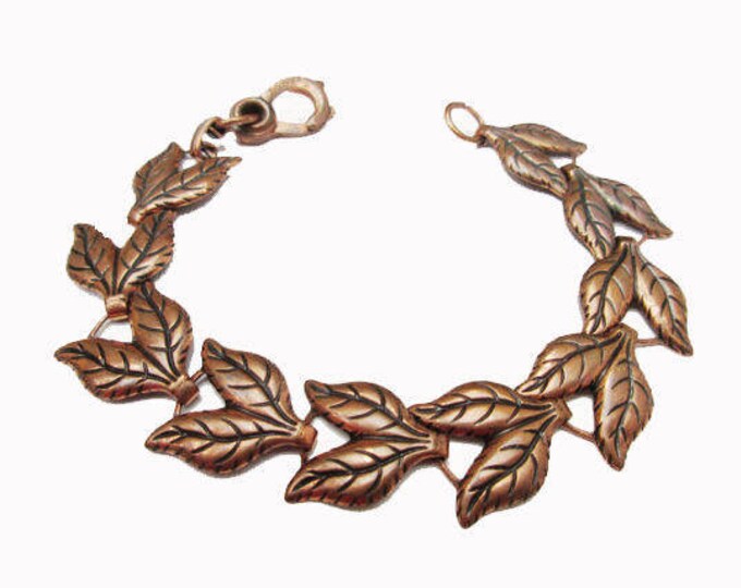 Copper Leaf link Bracelet -Vintage - mid century Modern - bangle