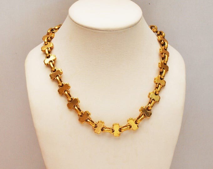 Gold Volupte link necklace - gold plated - clover leaf design - Chunky gold links collar necklace