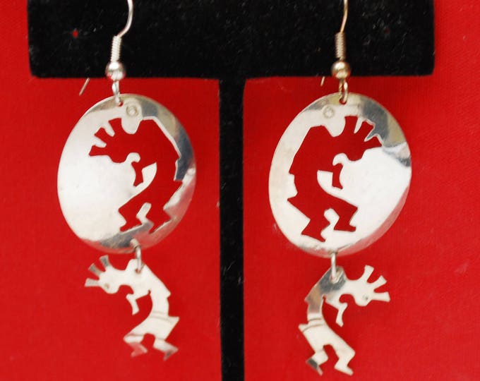 Sterling Kokopelli Earrings - Native American - Southwestern - silver flute dancer -dangle drop earring