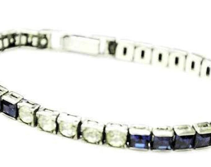 Otis Sterling Blue Rhinestone Bracelet - Art DEco - Clear sapphire blue stones - channel set - Signed - Tennis Bracelet