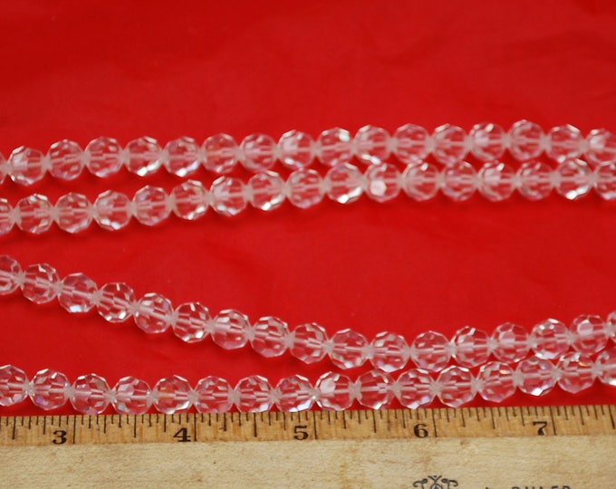 Crystal Bead Necklace - Single strand - facet cut crystal glass beads - 36 inches - Wedding Bride