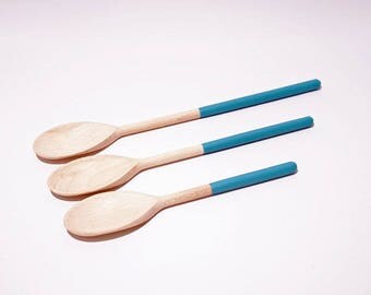 Color Dipped, Wooden Mixing Spoons, Rubber dipped handles, wooden utensils, colorful spoons, host gift, wedding gift, by Willful
