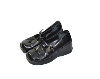 Vintage Chunky Heel Shoes Black Mary Janes Chunky Heel Mary Jane Shoes Mudd Mary Jane Shoes 90s Mary Janes