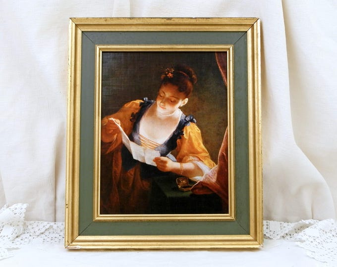 Vintage Framed Les Editions Braun from Paris Reproduction / Copy of "Young Woman Reading a Letter" by Jean Raoux Hangs in The Louvre Museum