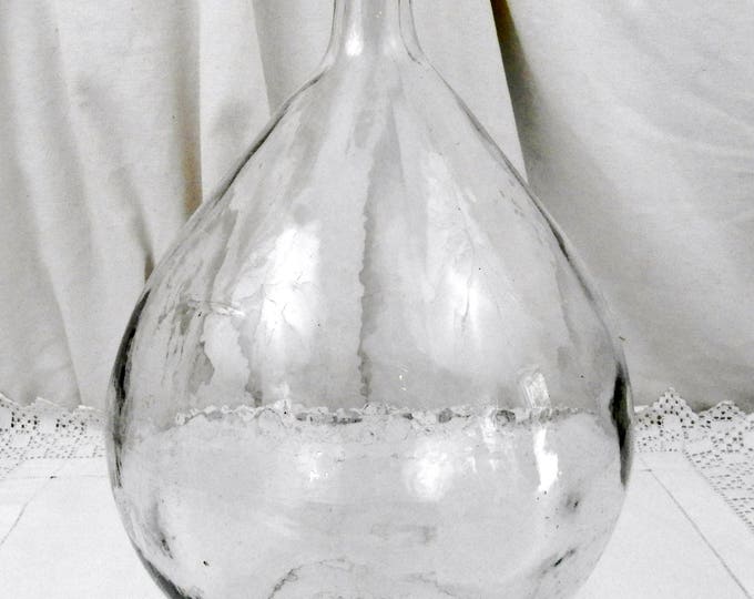 Large Vintage French Clear Glass Demijohn / Carboy 15 L / 4 Gallons, French Country Farmhouse Decor, Huge Round Bottle from France