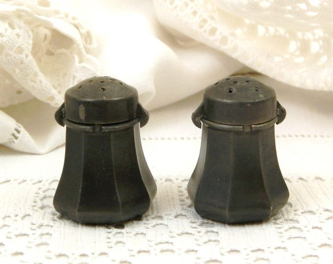 Vintage Pewter Salt and Pepper Shakers with Monogram S and P Made by Etain Du Manoir Paris France, French Decor Shabby Chic Tableware