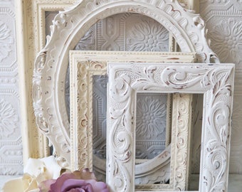 Antique White Picture Frames Set Of 4 Empty/Open Shabby Chic Wall Decor