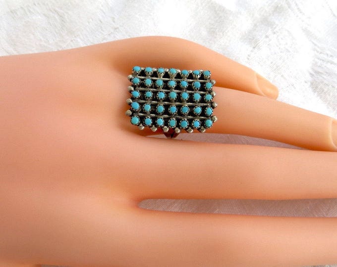 Zuni Snake Eyes Ring, Sterling Silver Petit Point Ring, Vintage Native American Jewelry
