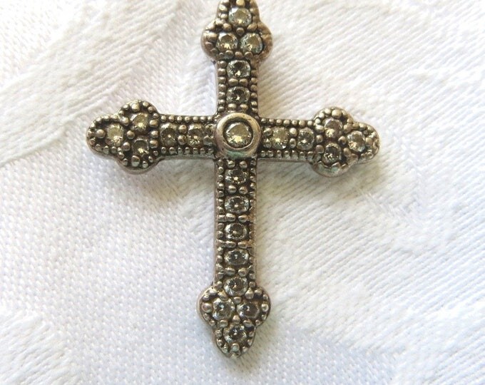 Vintage Sterling Cross Pendant, Crystal Stones, Religious Pendant, Cross Jewelry