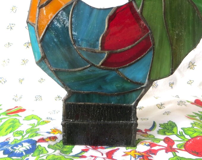 Vintage Rooster Candle Holder, Stained Glass Rooster, Votive Holder, Farmhouse Decor, 10 Inch
