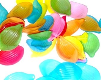 50 multicolored, leaf beads in frosted acrylic lucite 33mm