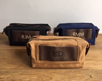 Monogrammed Groomsmen Bag, 1, Mens Travel Bag, Personalized Mens Toiletry Bag, Waxed Canvas Leather Bag, Groomsmen Gift, Grooms Wedding Gift