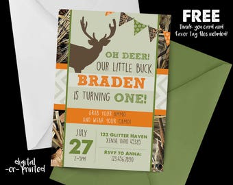 Camouflage Birthday Invitation Printable or Printed with FREE