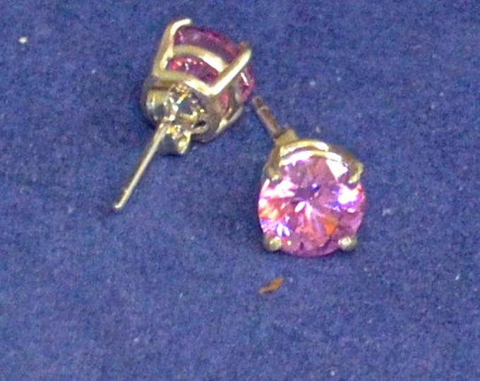 Pink Zircon Studs, 8mm Round, 4.80ct., Natural, Set in Sterling Silver E1072