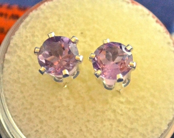 SALE Amethyst Studs, 6mm Round, Natural, Set in Sterling Silver E702