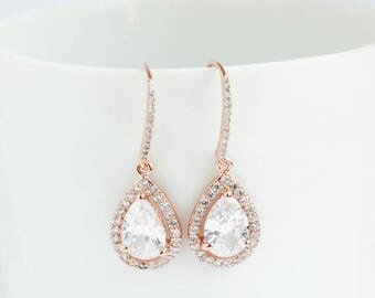 Bridal Earrings, Rose Gold Earrings, Rose Gold Drop Earrings, Rose Gold Dangle Earrings, Rose Gold earrings, Bridal
