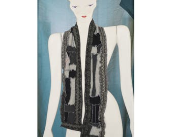 Upcycled Cashmere and Wool Patchwork Scarf Recycled Black and Grey