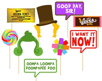 Willy Wonka Photo Booth Props - Set of 9