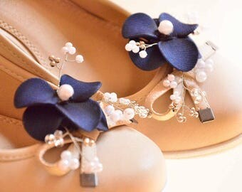 Navy blue shoe clips Bridesmaid shoe clips Navy blue shoe clips Bridal flower for shoe Shoe clips Bridesmaid gift