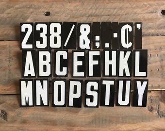 Vintage Sign Letters / Vintage Unitype / Vintage Letters / Metal Sign Letters / White On Black / Church Bulletin Board / Vintage Numbers