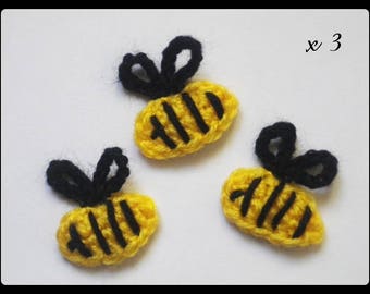 Lot 3 bees ✿•ڿڰۣ✿ applique crochet woolen ✿•ڿڰۣ✿