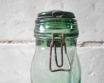 Large French jar glass jar Solidex, vintage preserving jar, farmhouse kitchen storage, rustic home decor.