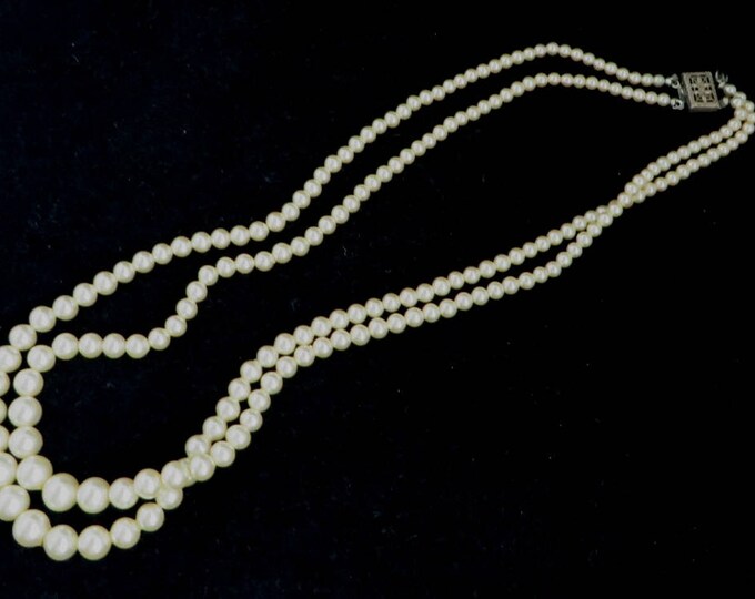 ON SALE! Faux Pearl Sterling Silver Necklace, Vintage Double Strand Classic Necklace, Bridal Jewelry