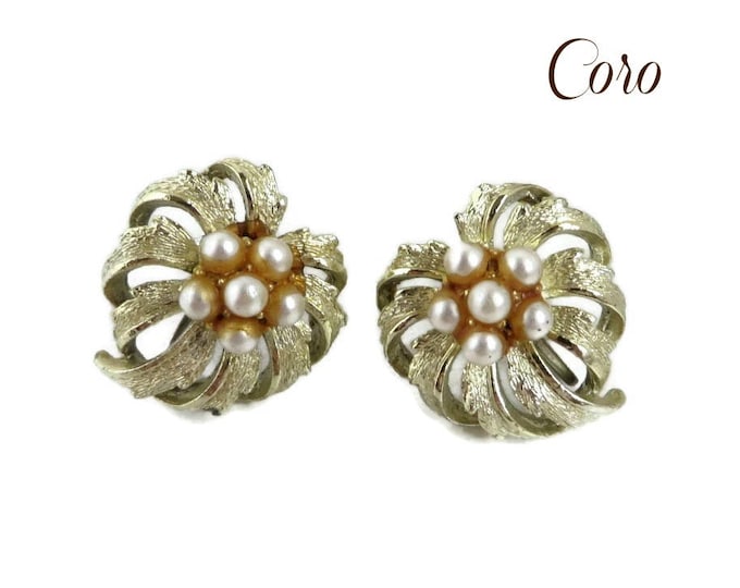 Coro Faux Pearl Earrings, Vintage Champagne Gold Screw Back Earrings, Bridal Jewelry, Gift for Her