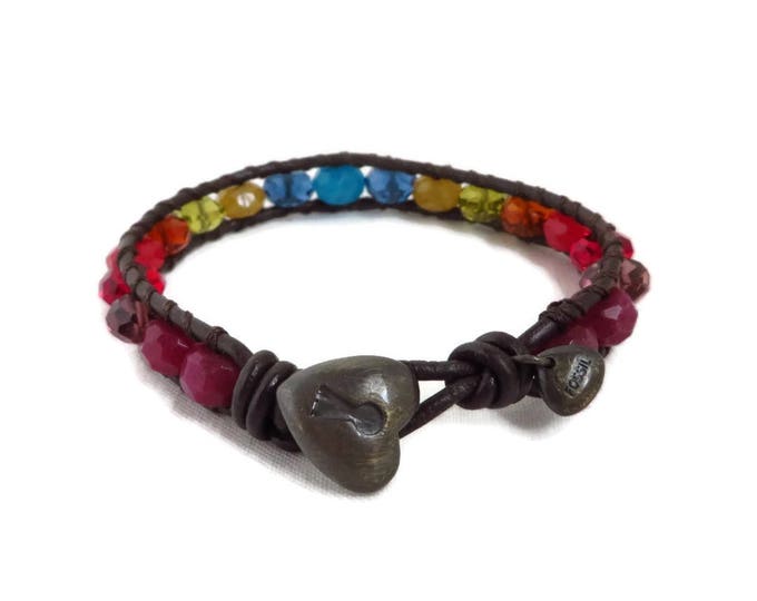 Fossil Brand Bracelet - Multicolor Bead and Leather Toggle Bracelet