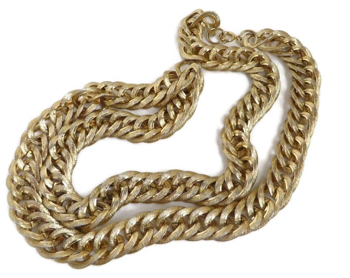 Long Gold Tone Chunky Necklace - Vintage Heavy Chain Link, 1980s Statement Necklace, Classic Gold Link Necklace