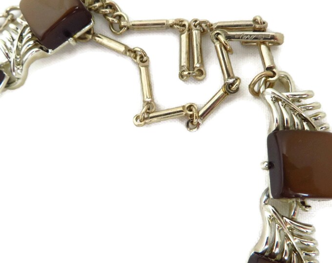 Vintage CORO Chocolate Moonglow Necklace, Gold Tone Mid-Century Choker