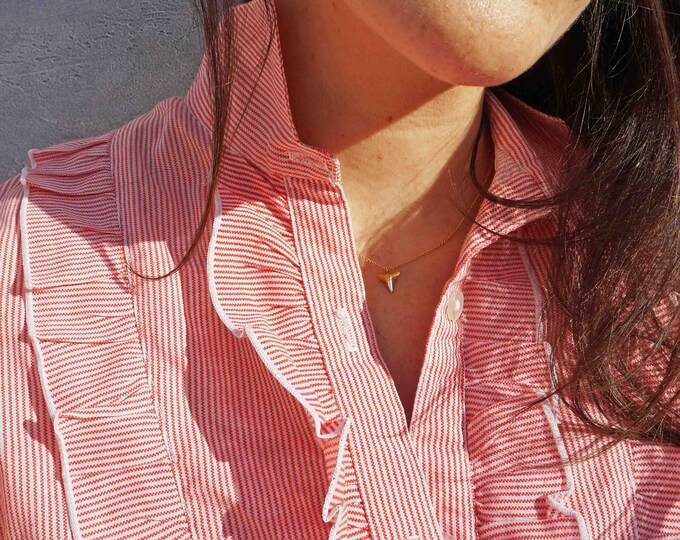 Everyday Casual Blouse, Red Striped Shirt, Frilly Blouse, Ruffle Blouse, Pinstripe Shirt, Casual Shirt, Cotton Shirt, Vintage Blouse, 1970s