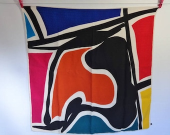 Vintage Abstract Alphabetical Silk Scarf hand rolled 32.6" x 33"